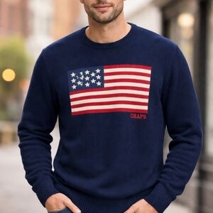 🇺🇲 Men's Patriotic Navy Blue Sweater with American Flag Design - SZL 🇺🇲